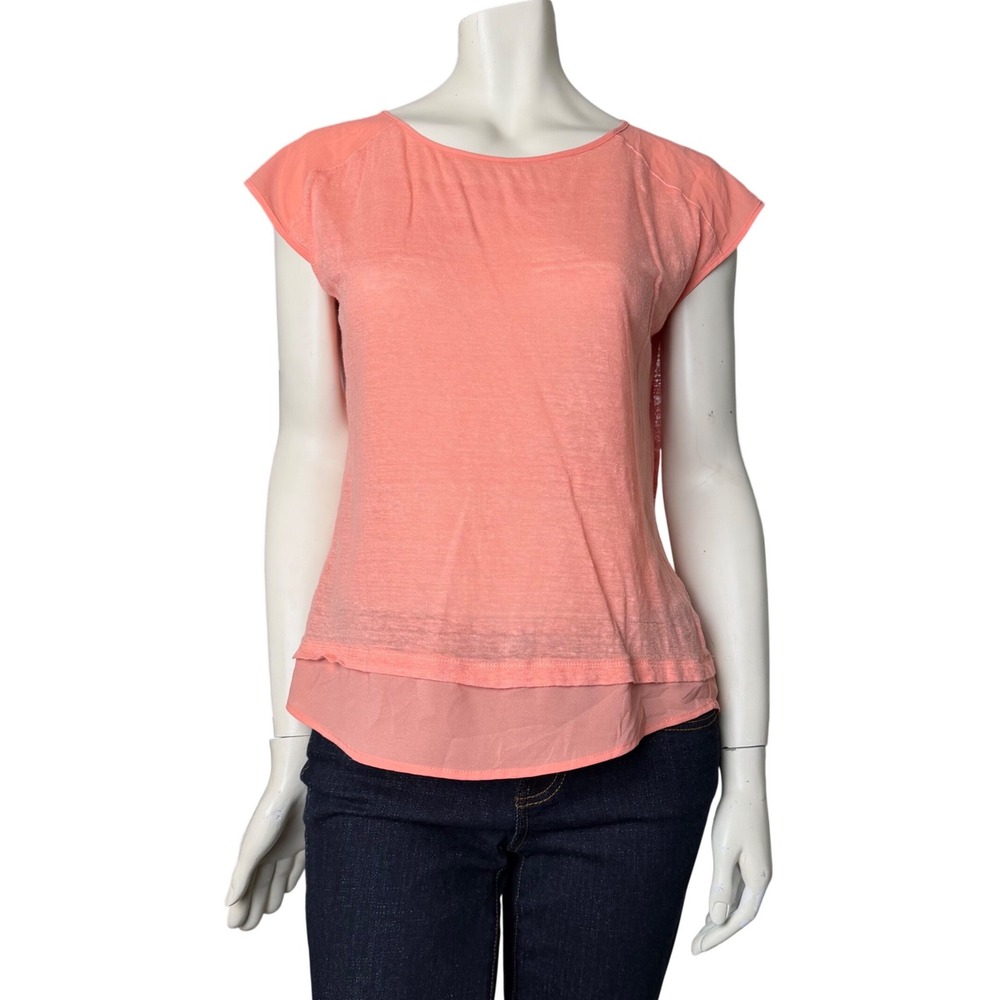 Calvin Klein 100% Linen Layered Top Coral Pink Coastal Grandmother Minimalist S